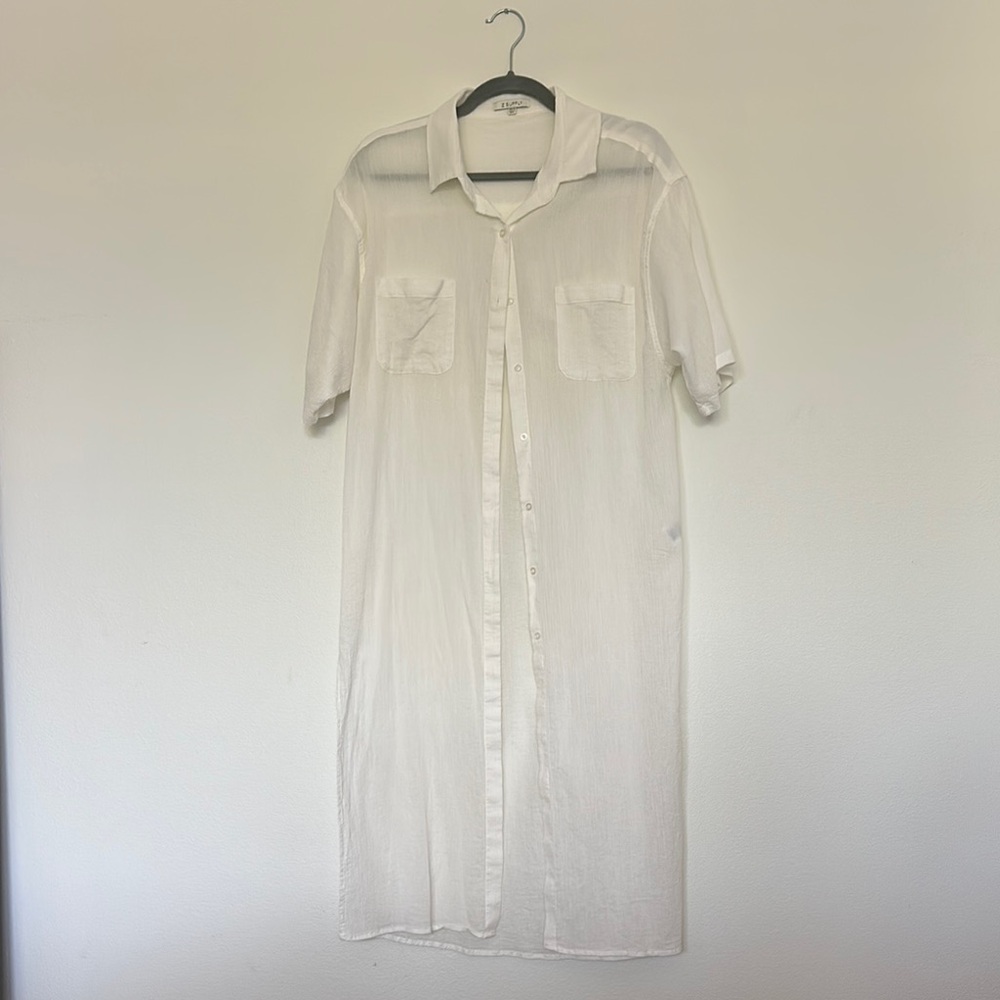 Z Supply NWOT Sheer White Button Down Duster Shirt with Short Sleeves
